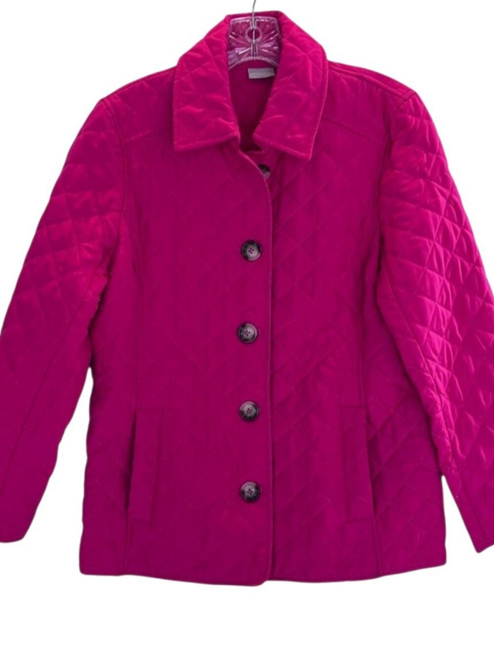 Chico's 3 Diamond Quilt Jacket Pink Size 16 / 18 Classic Button Front Pockets